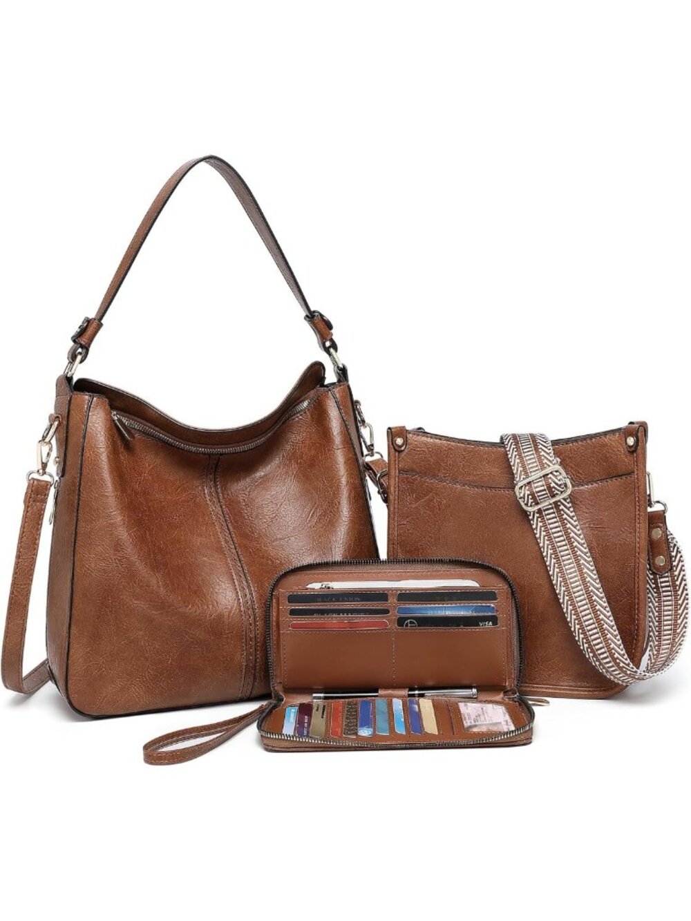 Stylish 3PC Women's Leather Purse Set - Large Crossbody & Shoulder Bags with